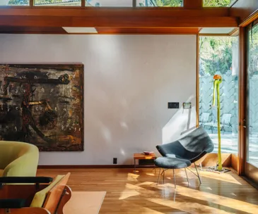 David Lynch house Los Angeles mid-century modern living room.