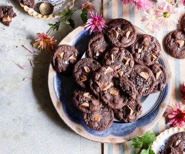 Double chocolate and sour cherry cookies