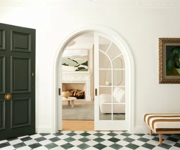 Foyer with green checker tiles