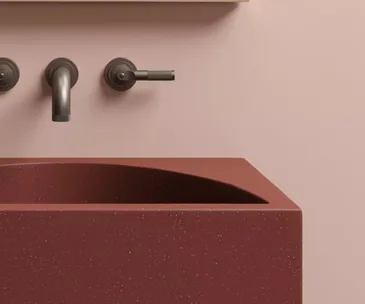 Rogerseller brass tapware, red basin and pink wall